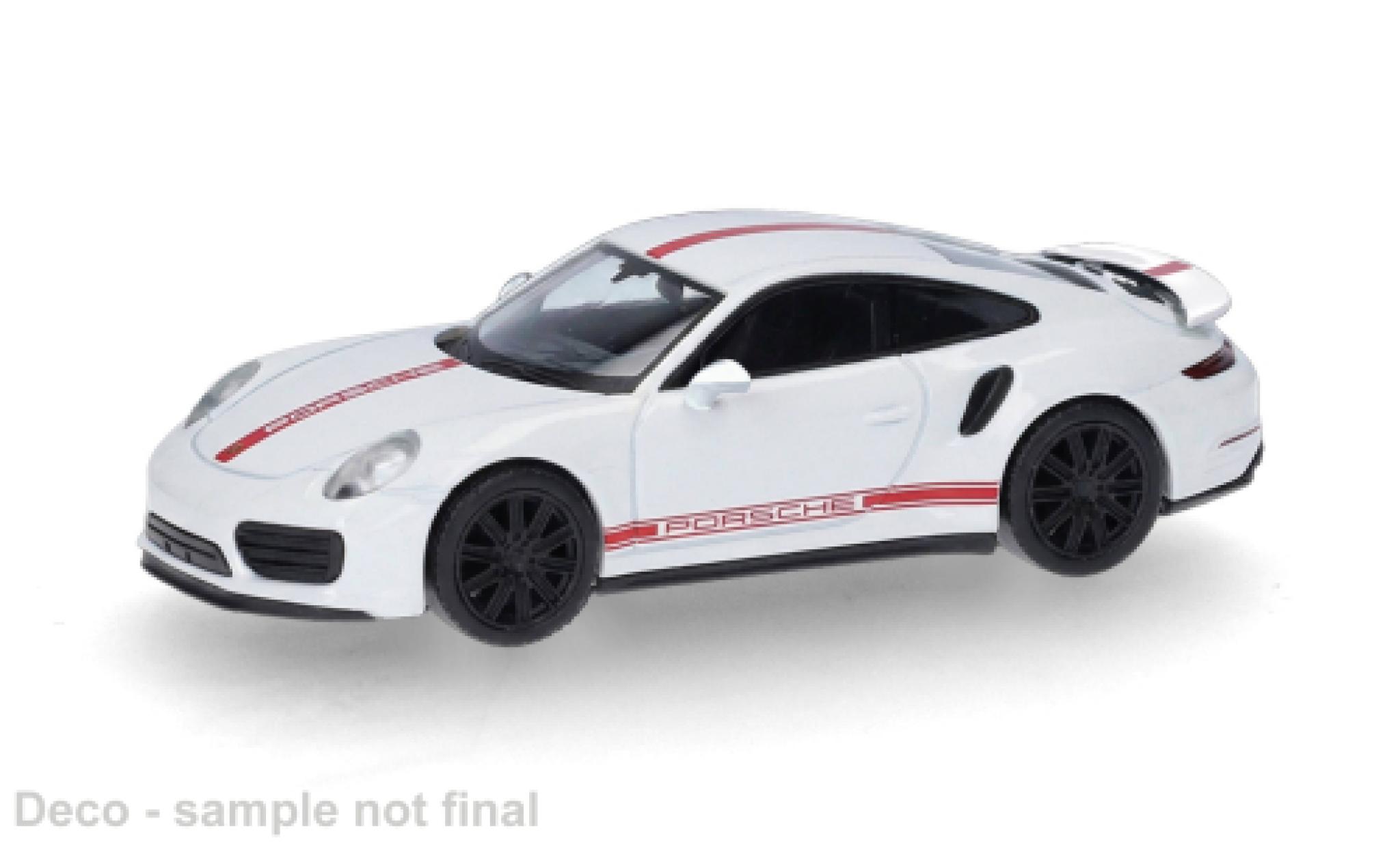 Porsche 991 Turbo 1/87 Herpa 911  wit/rood 1:87 modelauto