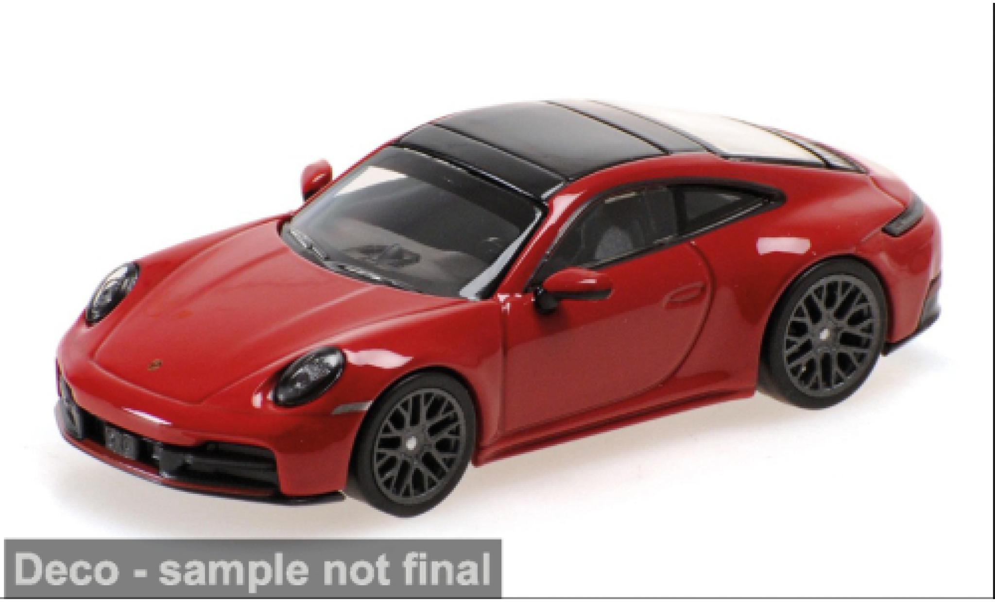 Porsche 992 1/64 Minichamps 911 (.2) Carrera rood/zwart 2025 1:64 modelauto