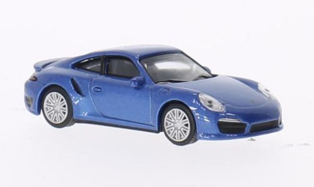 Porsche 991 Turbo 1/64 Schuco Turbo blauw modelauto