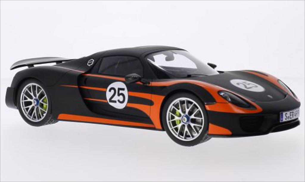 Porsche 918 1/18 Spark Spyder zwart/oranje modelauto