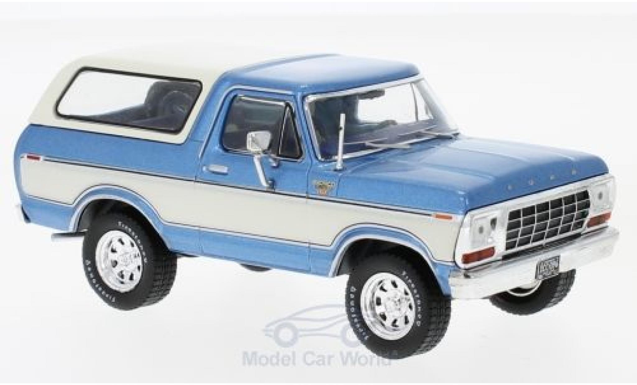 Ford Bronco 1/43 Premium X metallic blauw/wit 1978 modelauto