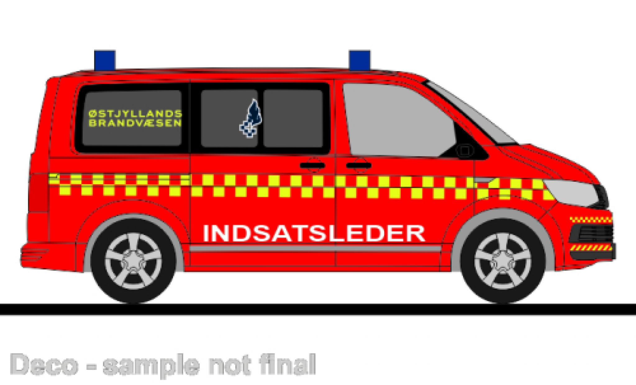 Volkswagen T6 1/87 Rietze bus Ostjyllands Brandvaesen (DK) modelauto