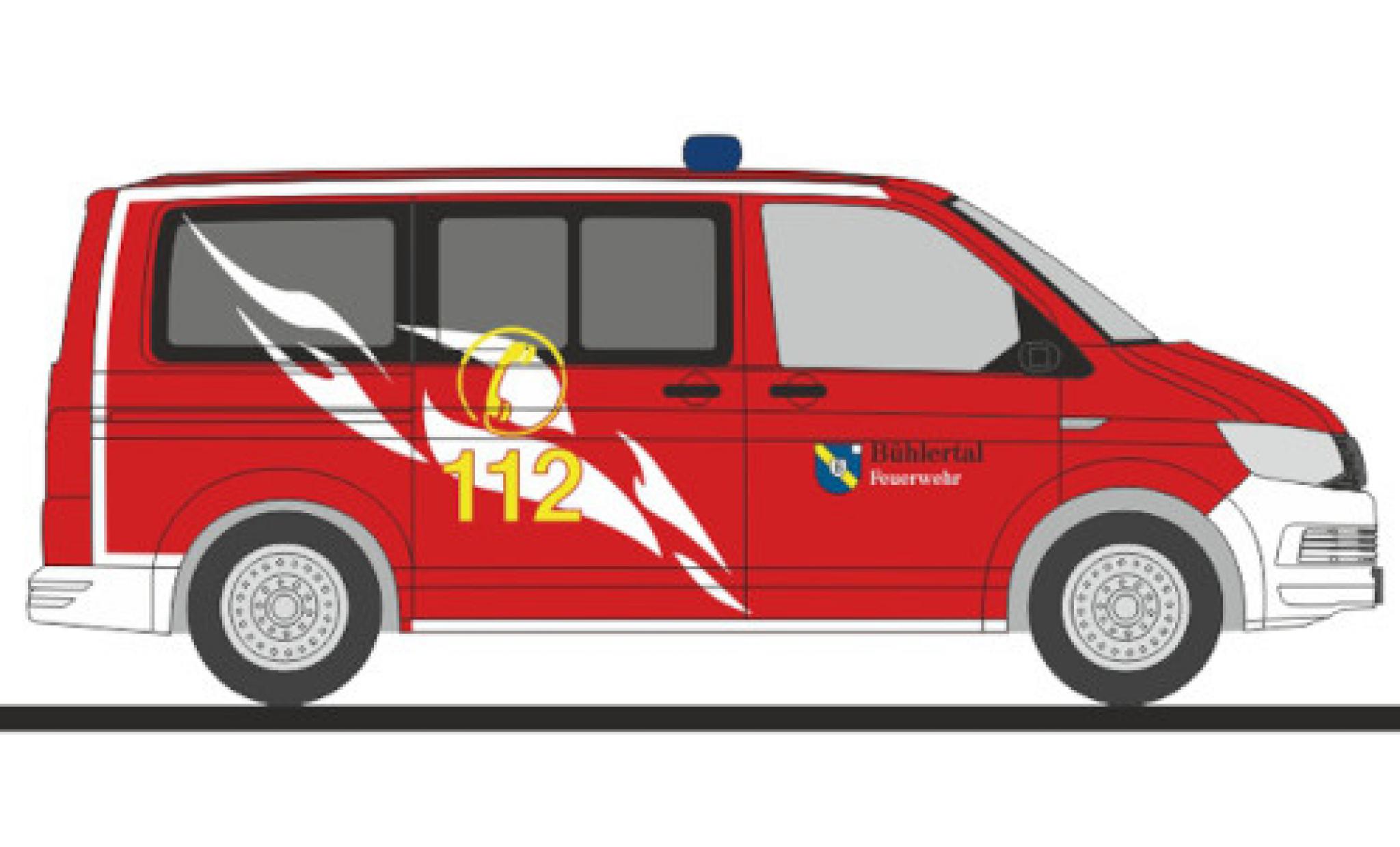 Volkswagen T6 1/87 Rietze bus brandweer B&uuml;hlertal modelauto