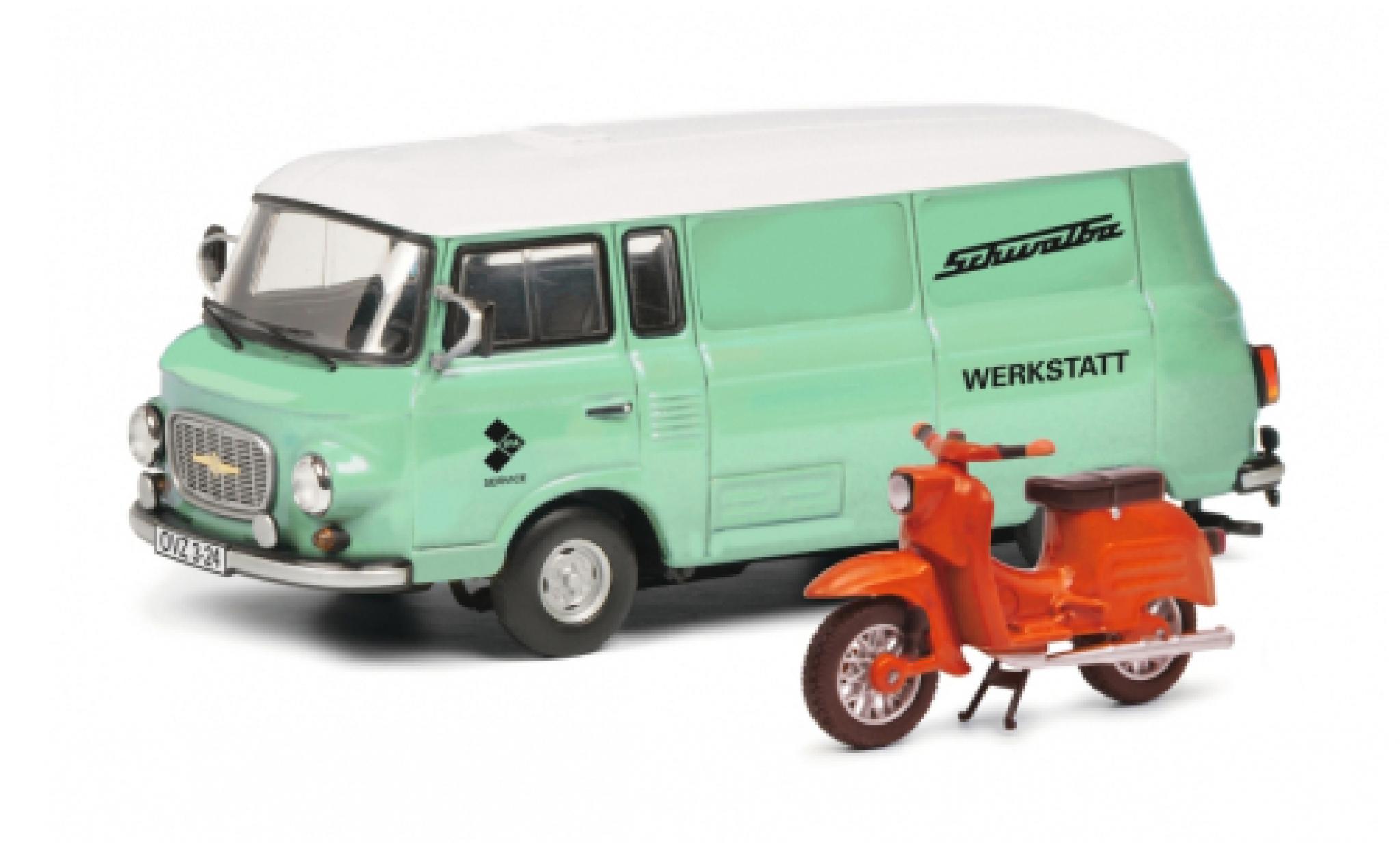 Barkas B 1000 1/43 Schuco Bus Schalbe Werkstatt avec Schwalbe modelauto