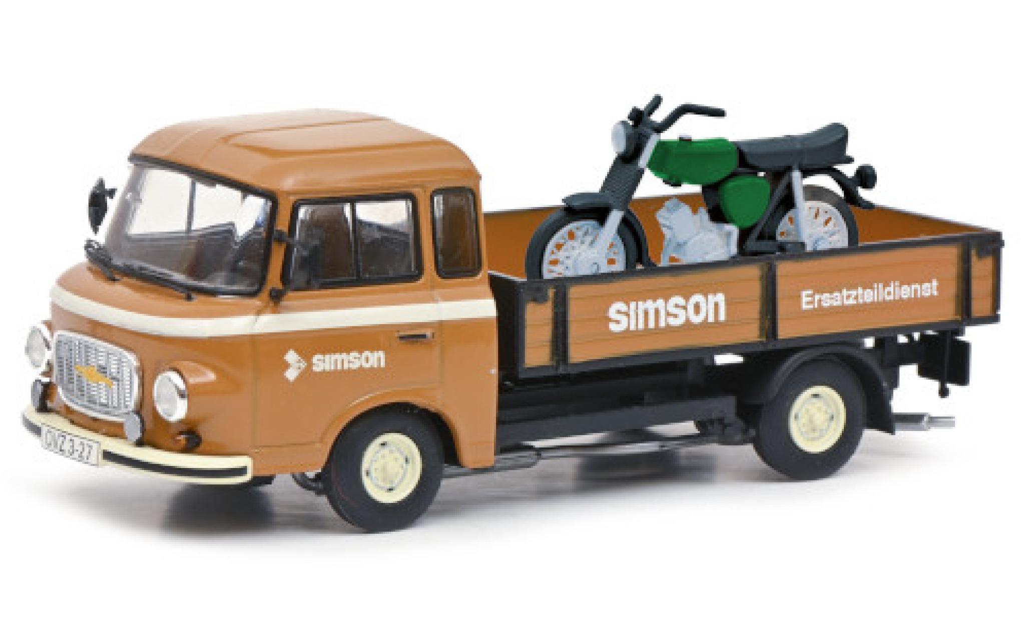 Barkas B 1000 1/43 Schuco Pritsche Simson Ersatzteildienst mit Simson S51 modelauto