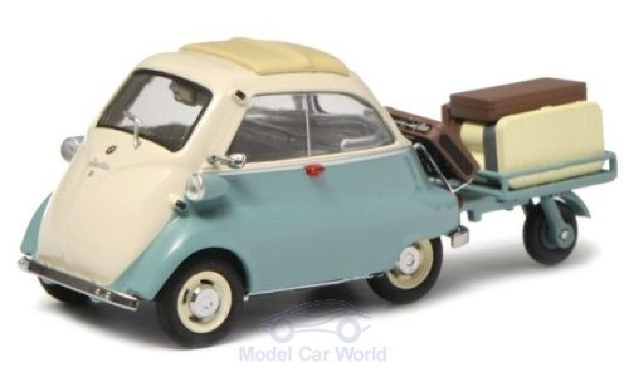 Bmw Isetta 1/43 Schuco t&uuml;rkis/beige mit Anh&auml;nger und Gep&auml;ck modelauto