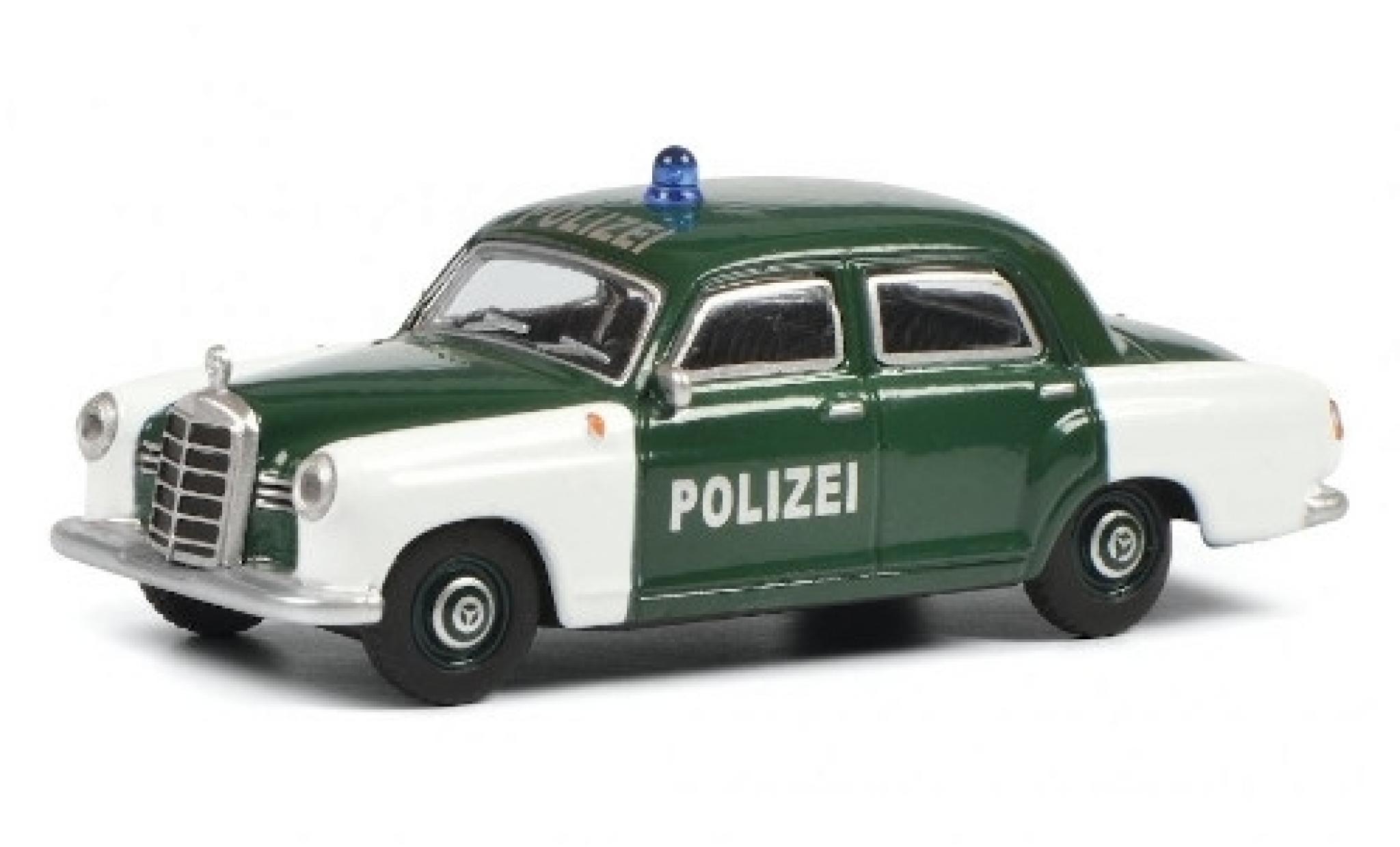 Mercedes 180 1/64 Schuco D Ponton wit/groen Politie (D)  modelauto