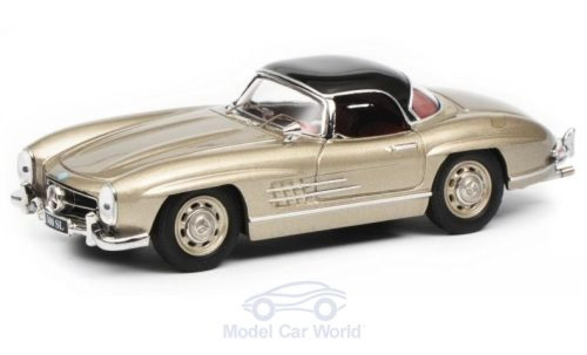 Mercedes 300 1/43 Schuco SL Roadster (W198) metallic beige/zwart modelauto