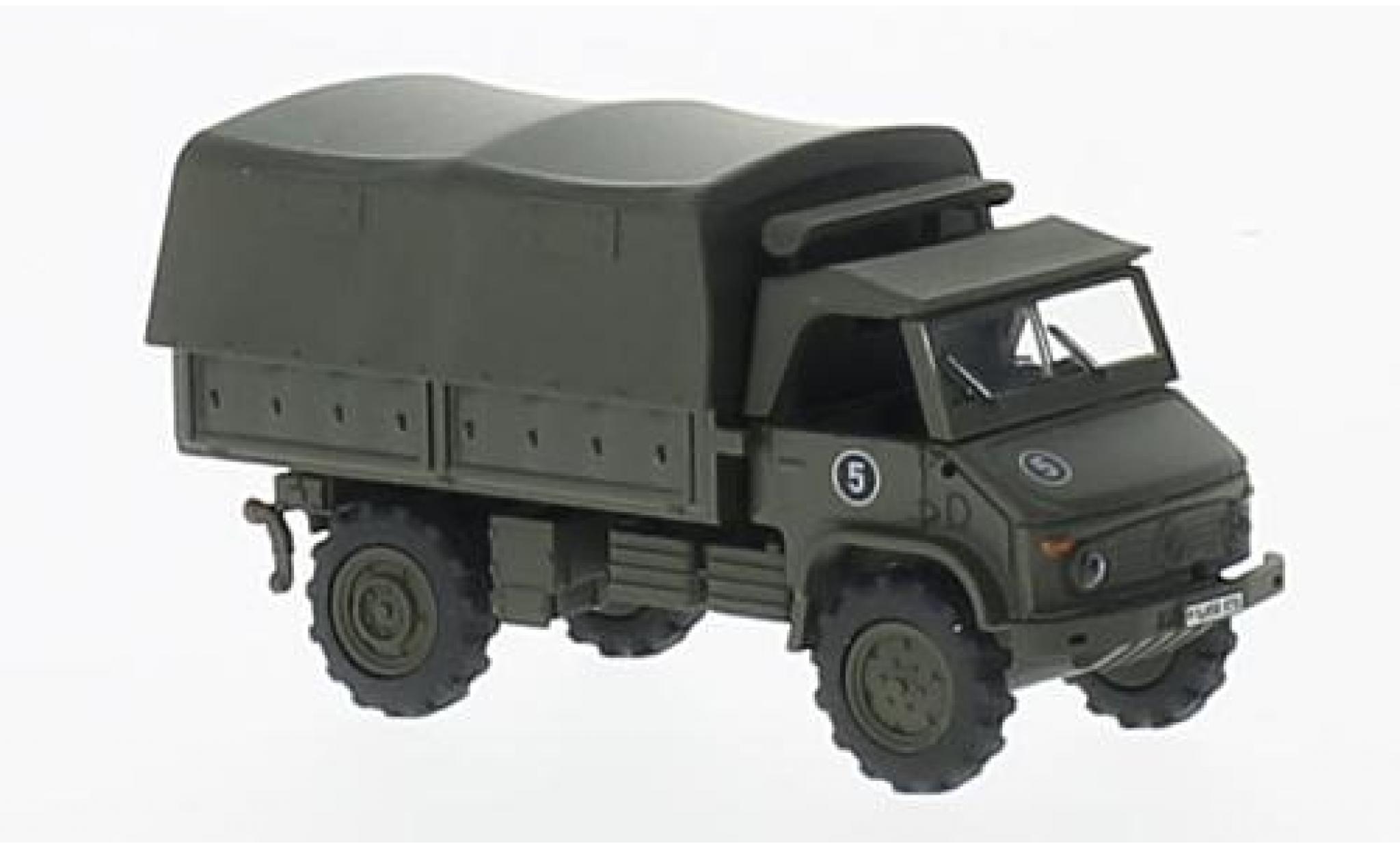 Mercedes Unimog 1/87 Schuco S404 oliv Bundeswehr plateforme-toile modelauto