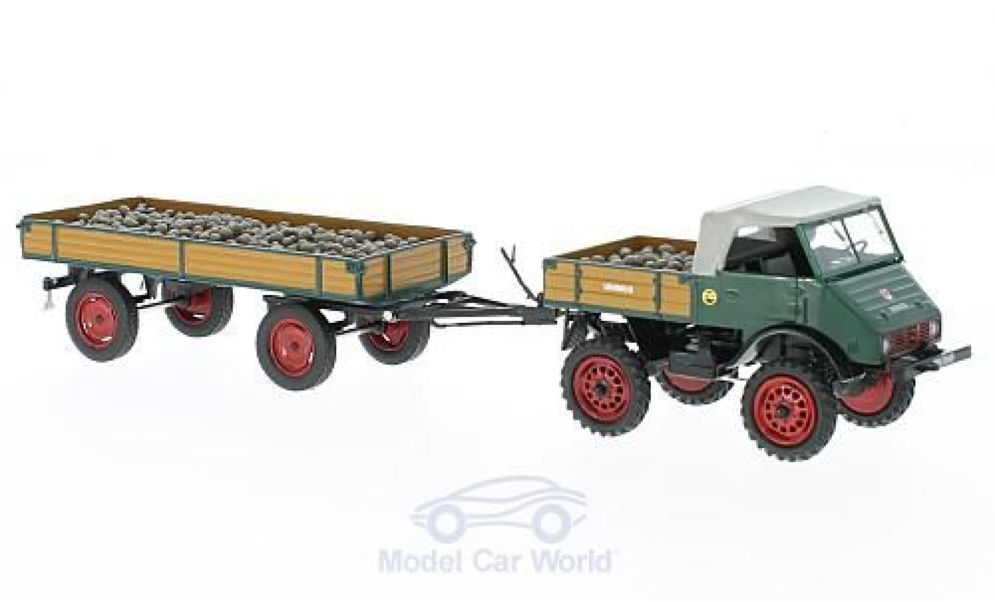 Mercedes Unimog 1/43 Schuco U401 mit Anh&auml;nger und Ladegut modelauto