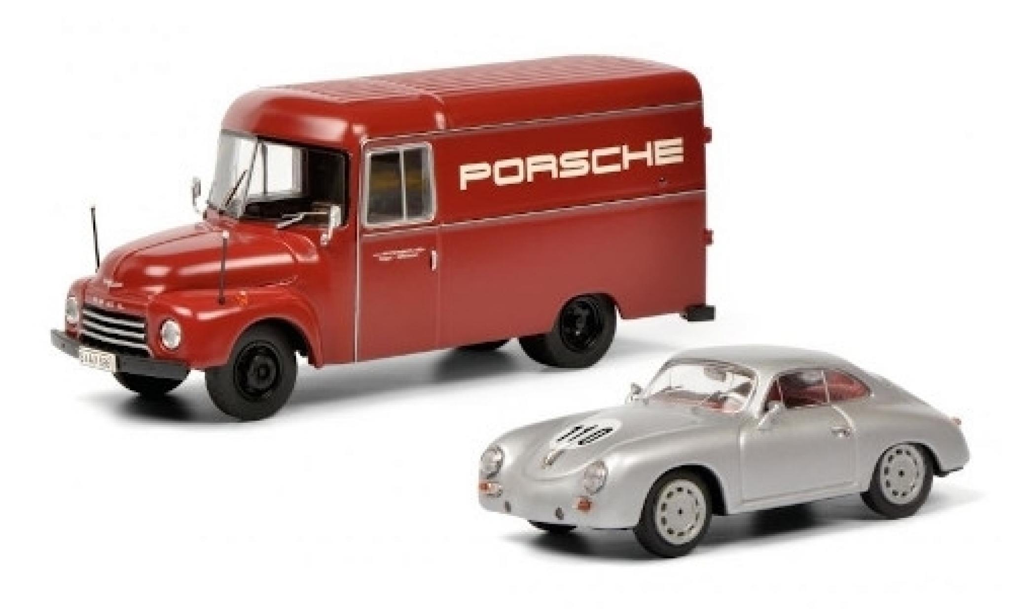 Opel Blitz 1/43 Schuco Kasten Porsche Sport avec Porsche 356 Rennfahrzeug modelauto