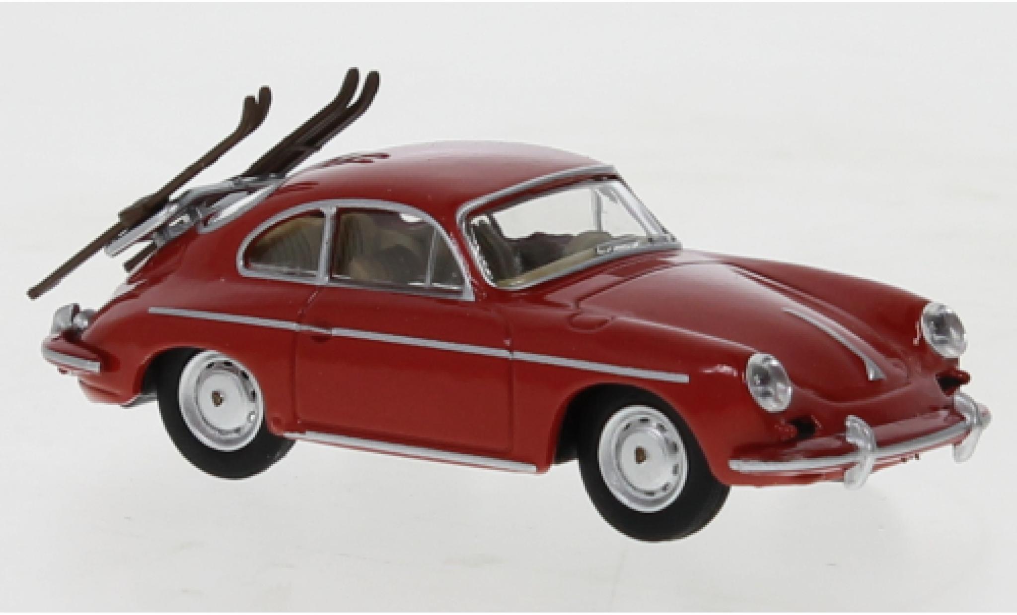 Porsche 356 1/64 Schuco Carrera 2 rood Skiurlaub modelauto