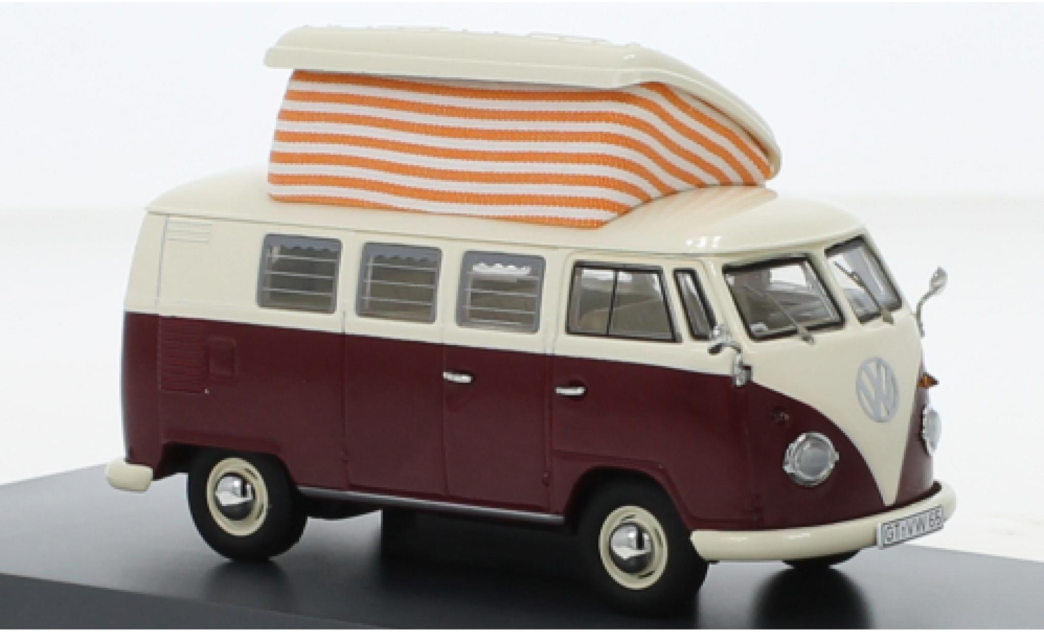 Volkswagen T1 1/43 Schuco Camper rood fonc&eacute;/beige clair modelauto