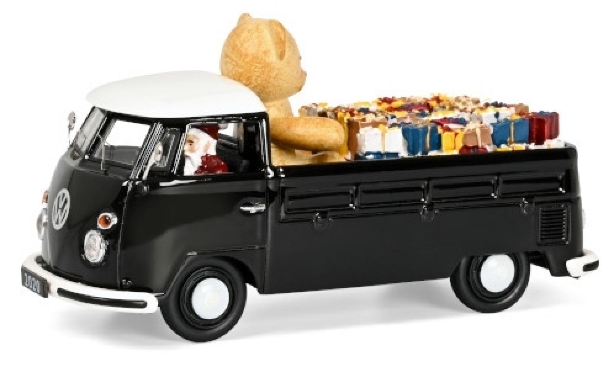 Volkswagen T1 1/43 Schuco Pritsche zwart/wit Christmas Edition 2020 avec charge et figurine de conducteur modelauto