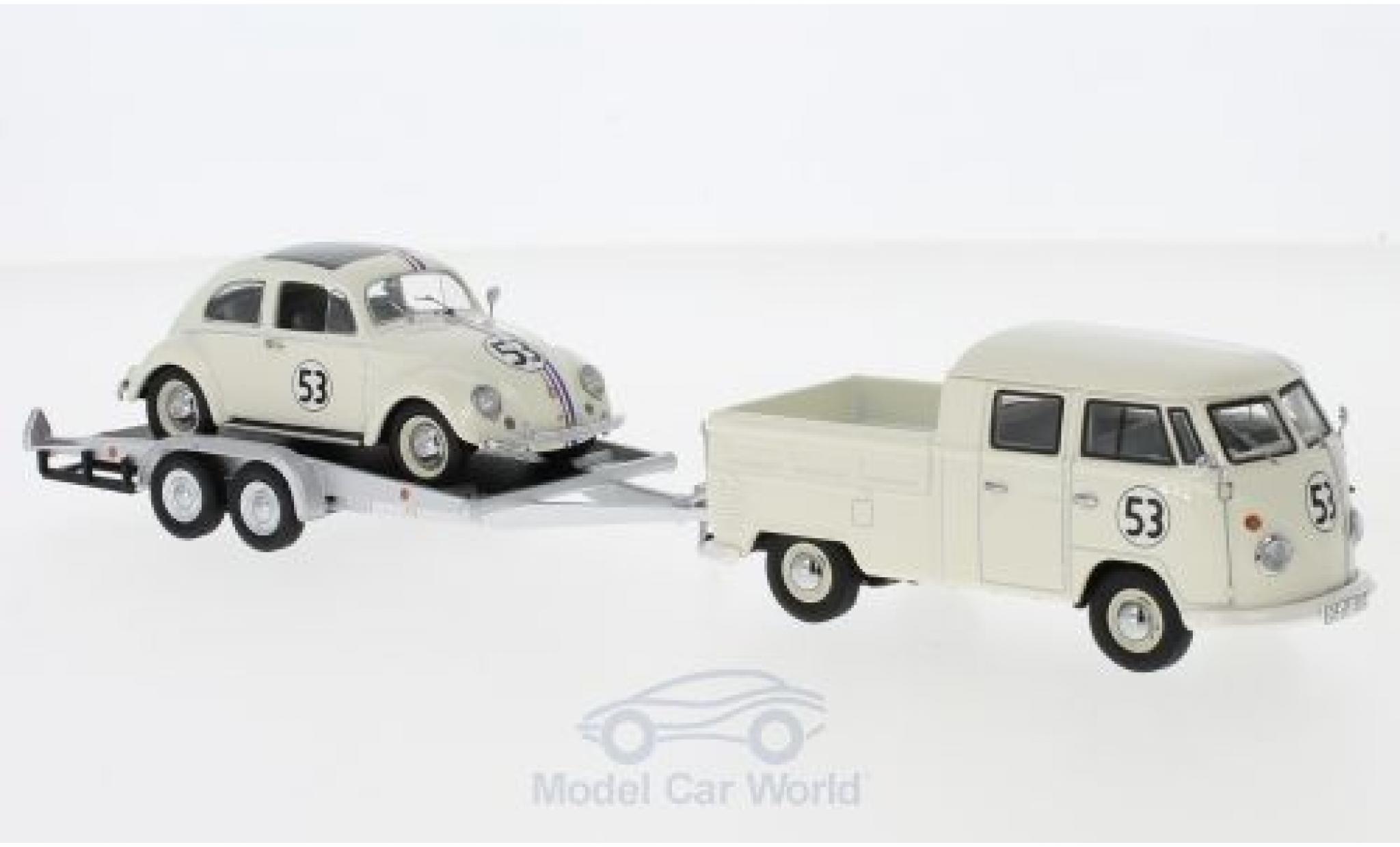 Volkswagen T1 B 1/43 Schuco b beige/Dekor mit Anh&auml;nger und K&auml;fer modelauto