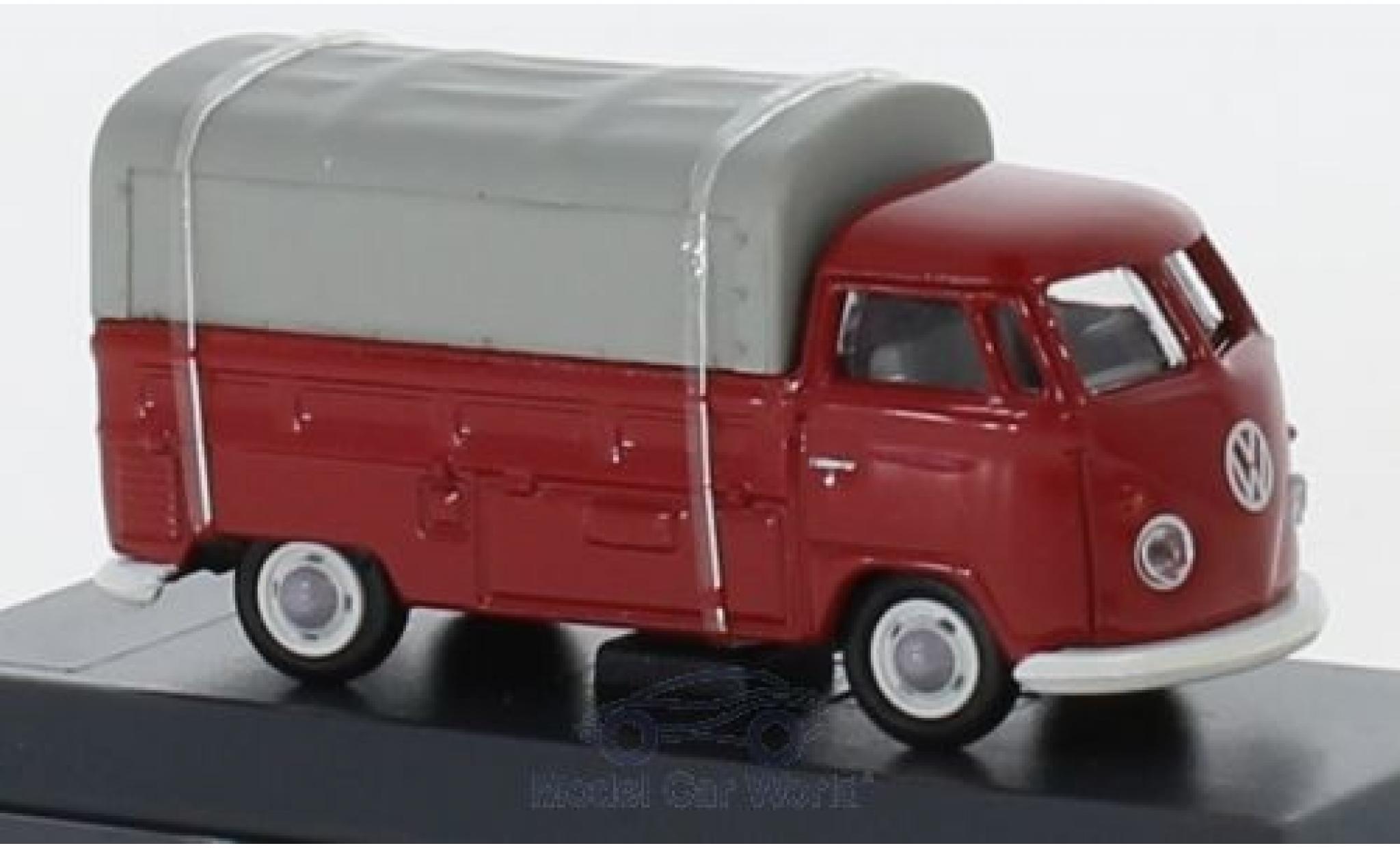 Volkswagen T1 1/87 Schuco b Pritsche rood/grijs mit Plane modelauto