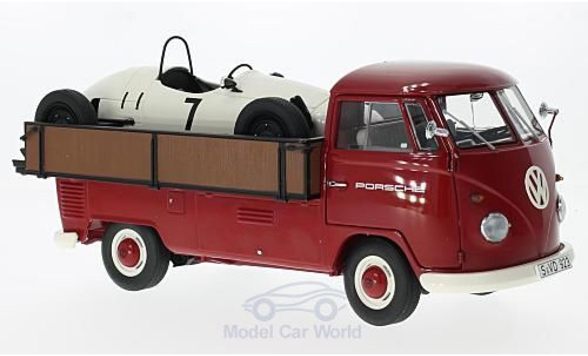 Volkswagen T1 B 1/18 Schuco b Westfalia Pritsche Porsche mit Ladegut Formel Vau Voiture de course modelauto