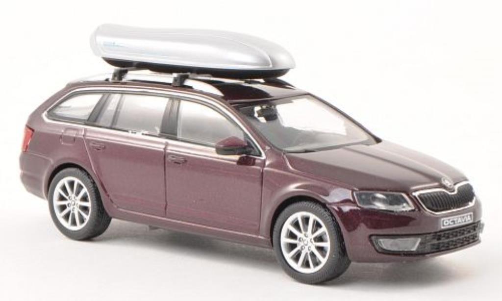 Skoda Octavia 1/43 Abrex III Combi rood mit Dachbox modelauto