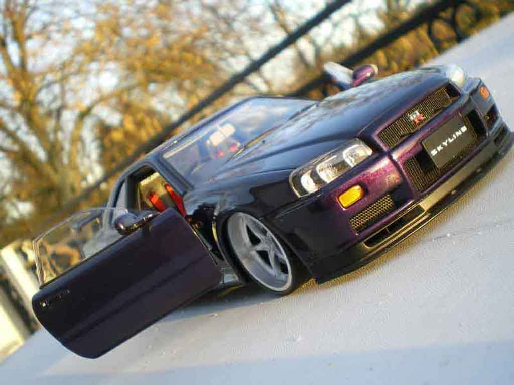 Nissan Skyline R34 purple racing jantes 20 pouces 1/18 Autoart