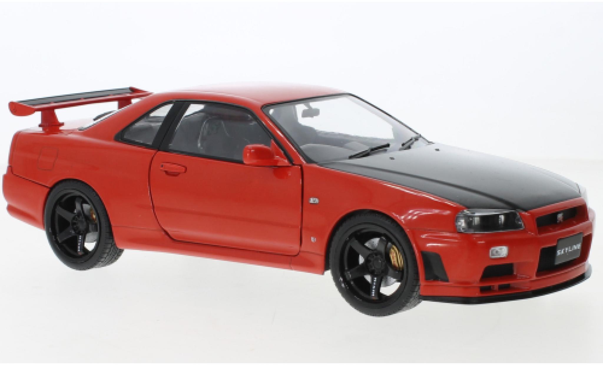 Nissan Skyline 1/18 Solido GT-R (R34) rood/zwart RHD 1999 modelauto
