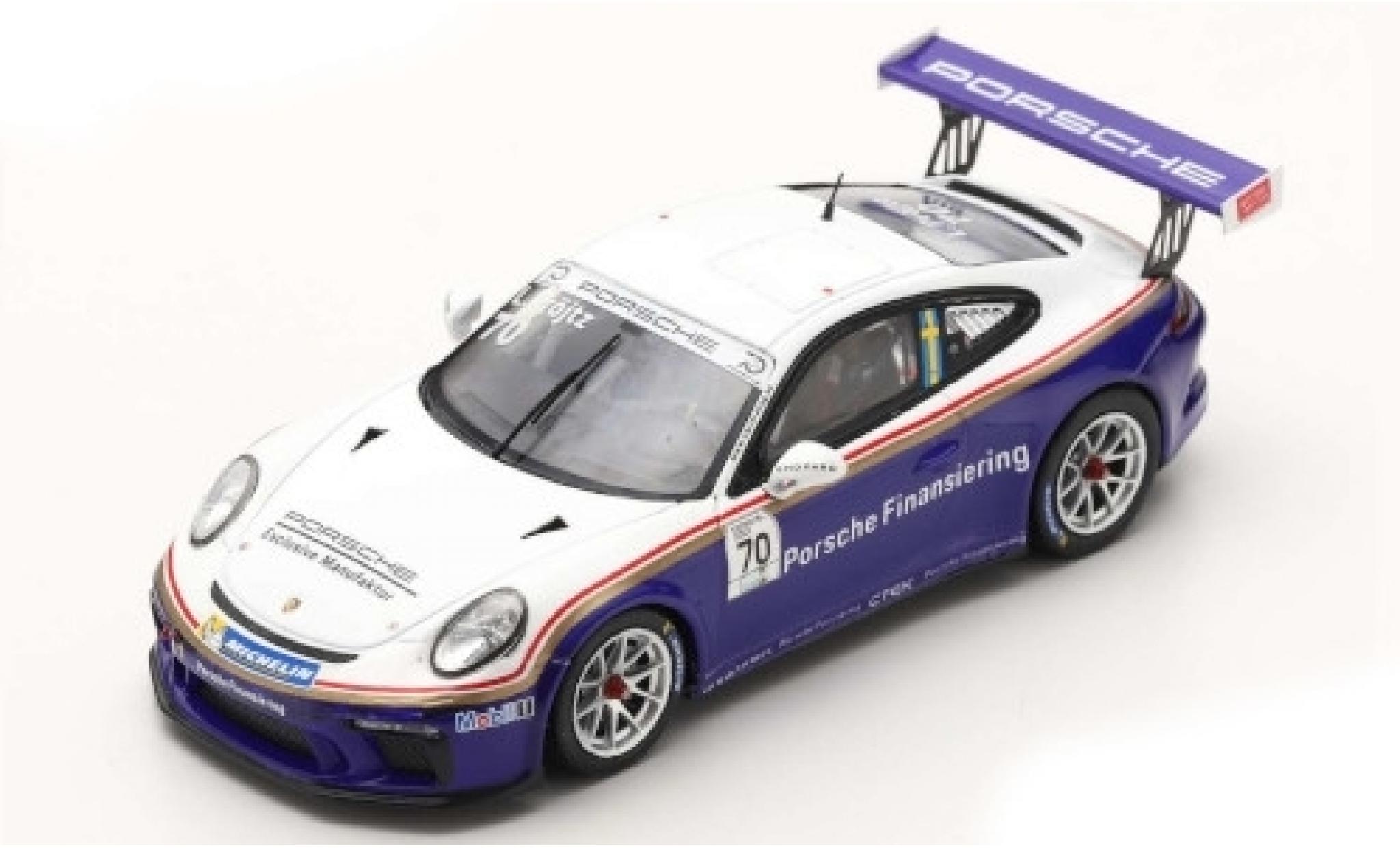Porsche 991 GT3 Cup 1/43 Spark 911 GT3 Cup (997 II) No.70 Carrera Cup Scandinavia Gellerasen Arena 2018 70th Anniversaire S.Blomqvist modelauto