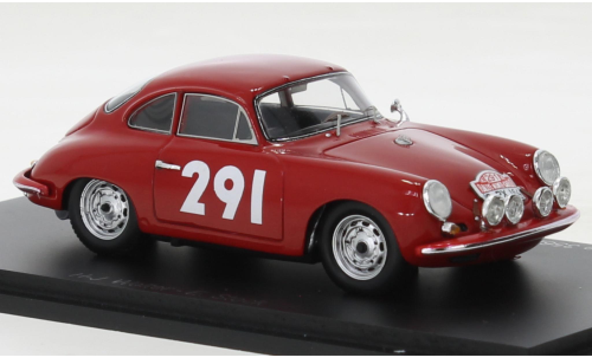 Porsche 356 1/43 Spark B T6 Carrera 2 GT rood No.291 Rallye Monte Carlo 1963 modelauto