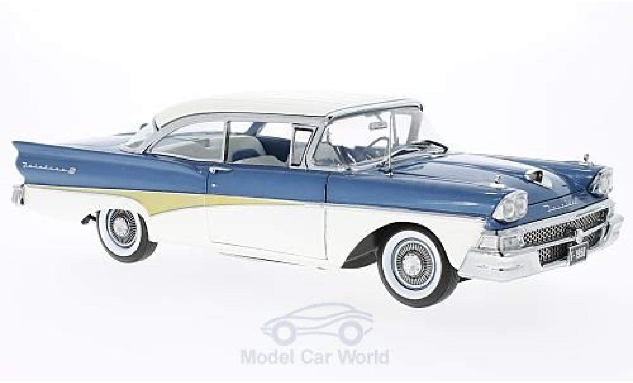 Ford Fairline 1958 1/18 Sun Star Failane 500 HardTop metallic blauw/wit 1958 Around The World modelauto
