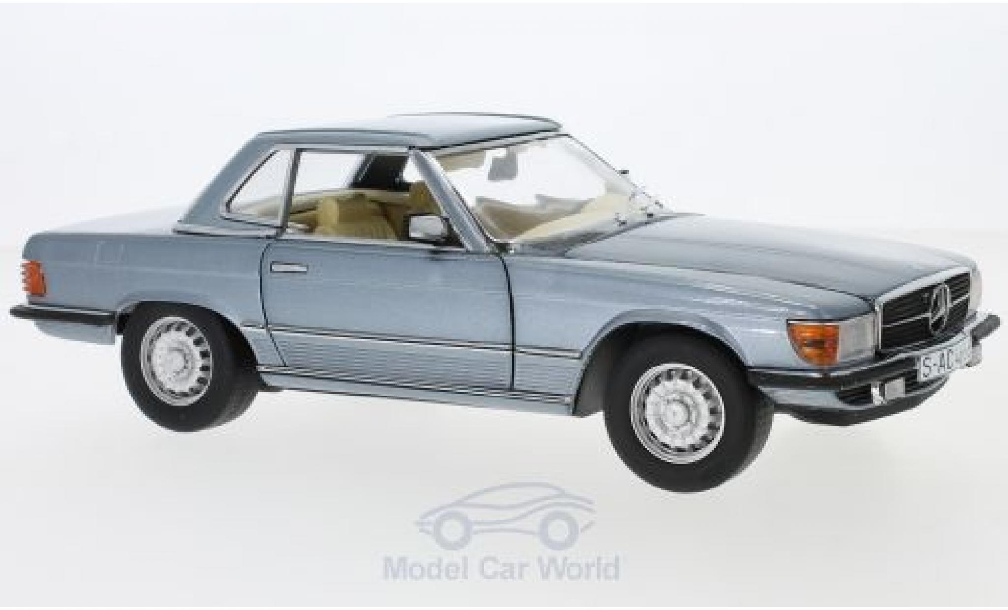 Mercedes 350 1/18 Sun Star SL (R107) metallic blauw 1977 HardTop modelauto