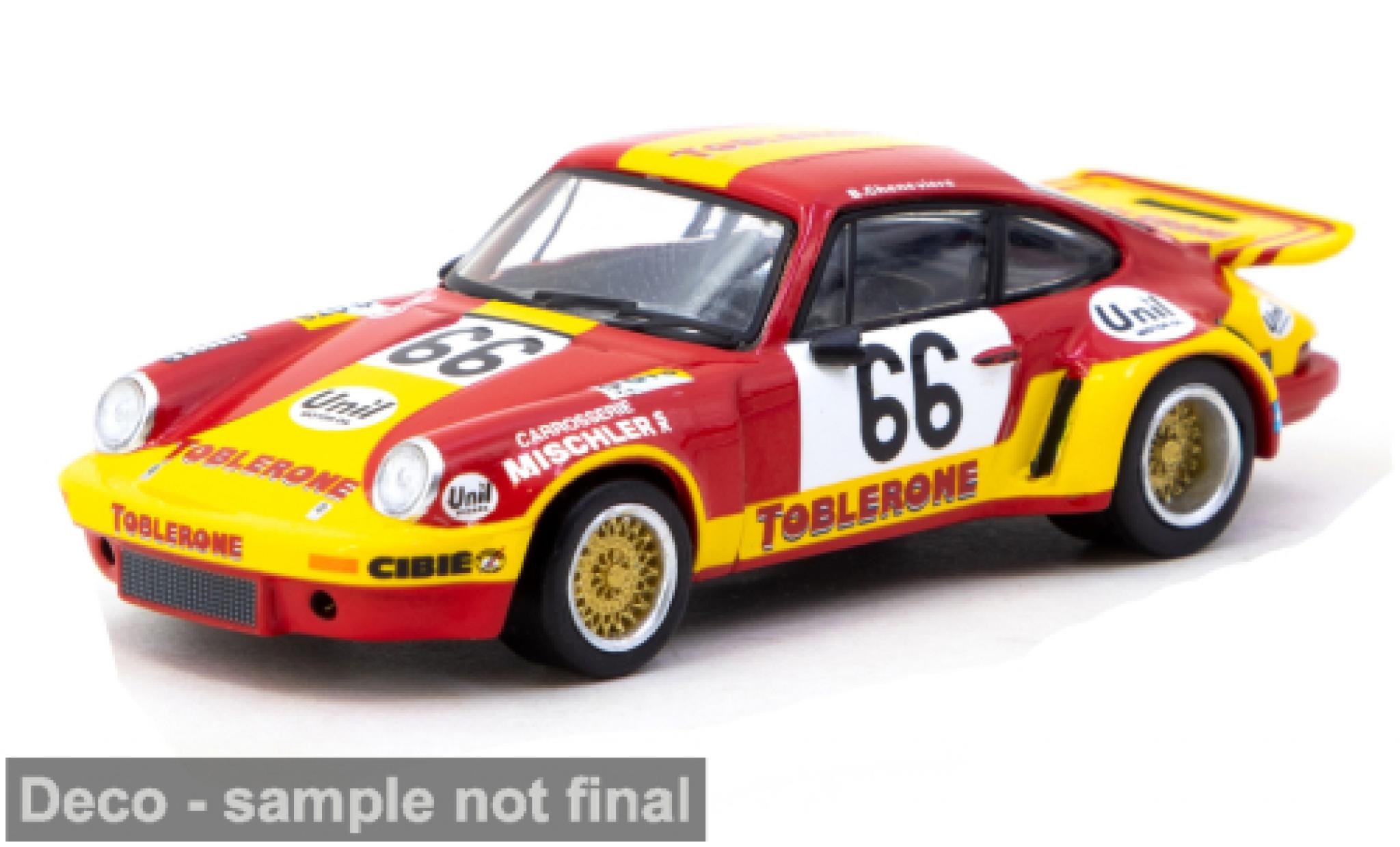 Porsche 930 RSR 1/64 Tarmac Works 911 Carrera 3.0 geel/rood 24h Le Mans 1974 #66 1:64 modelauto