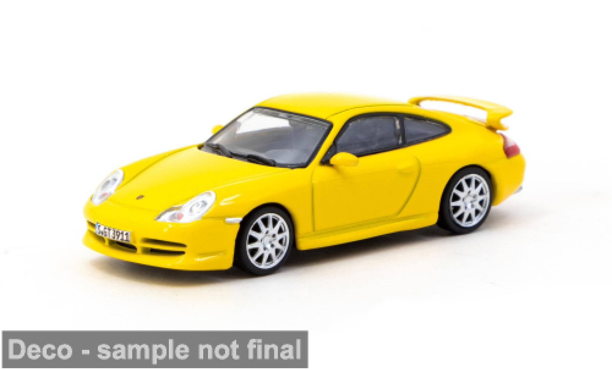 Porsche 996 GT3 1/64 Tarmac Works 911  geel 1:64 modelauto