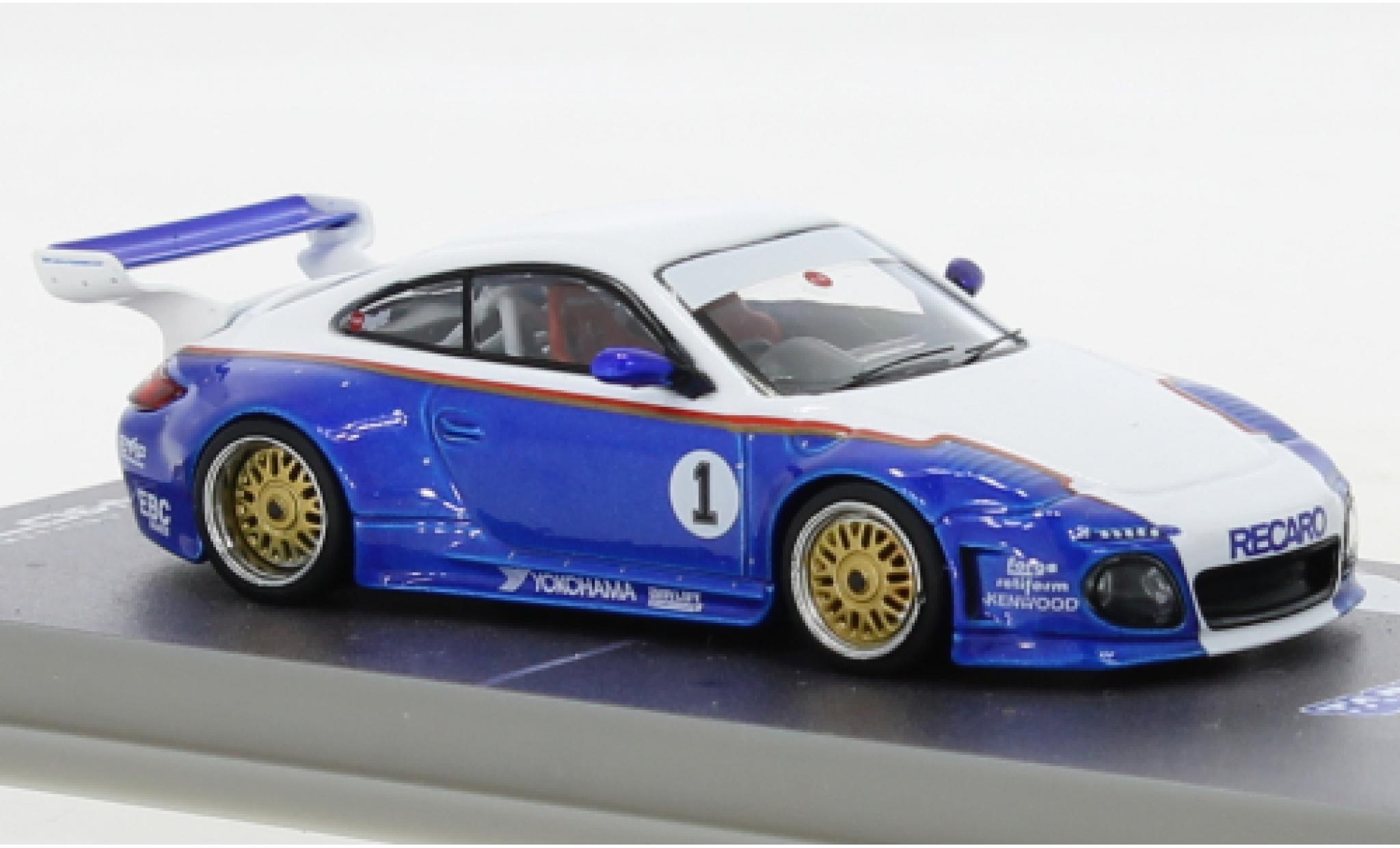 Porsche 997 1/64 Tarmac Works 911  Old & Nouveau blauw/wit modelauto