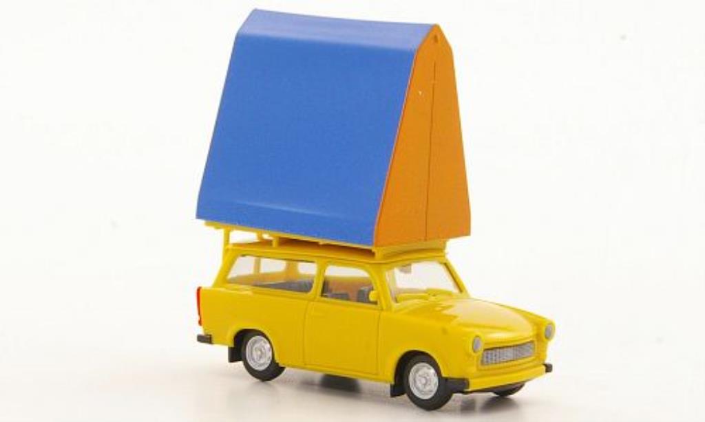 Trabant 601 1/87 Herpa Universal geel mit Dachzelt modelauto