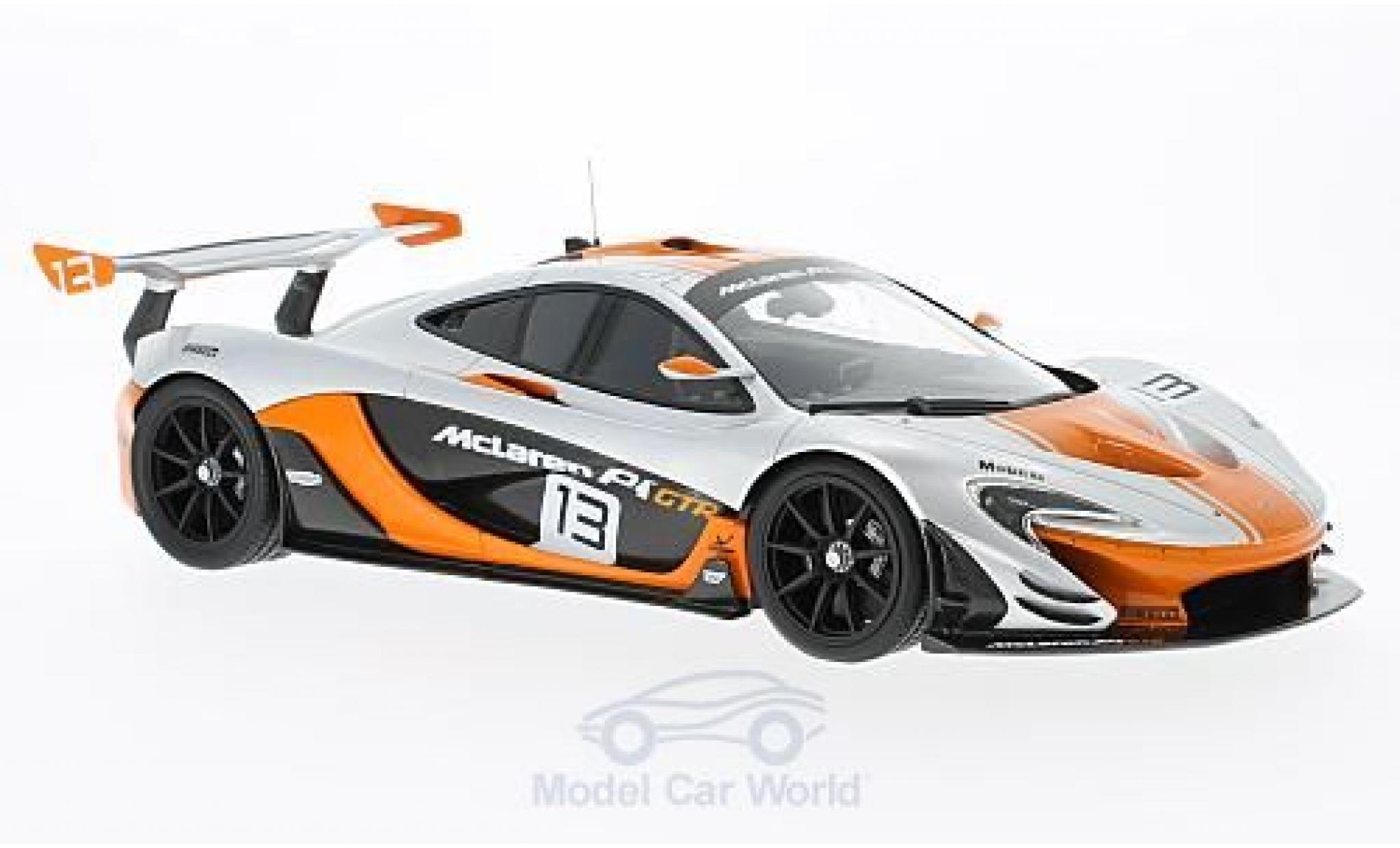 McLaren P1 1/18 TrueScale Miniatures -GTR grijs/oranje No.13 2015 modelauto