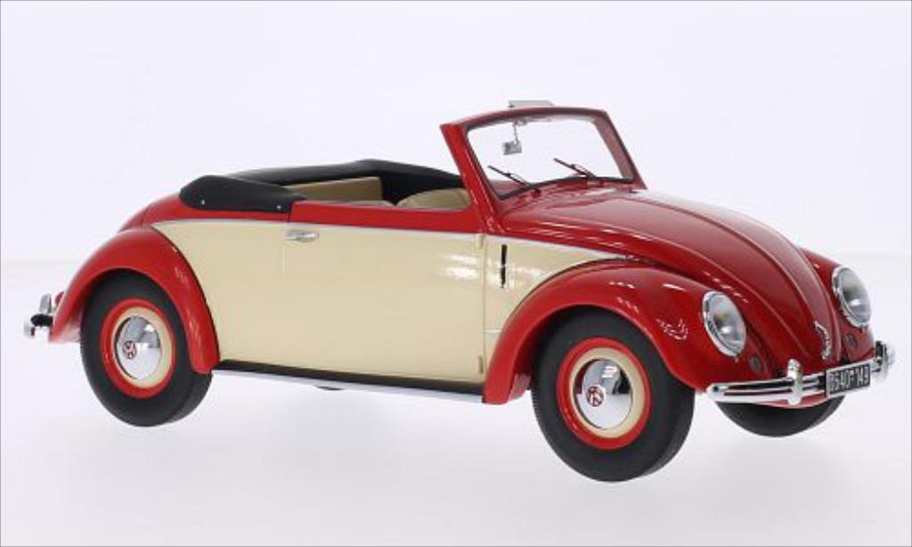 Volkswagen Kafer 1/18 Minichamps 1200 Cabriolet Hebmuller rood/beige 1949 modelauto