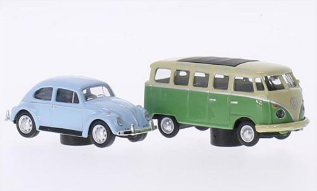Volkswagen Kafer 1/87 Schuco blauw + T1 Samba grun/beige modelauto