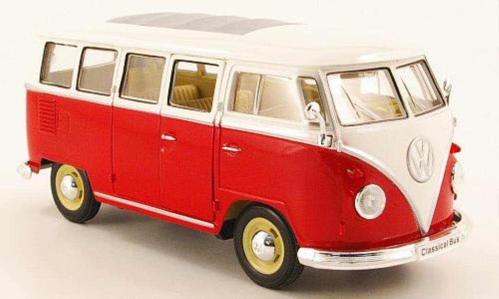 Volkswagen T1 1/24 Welly Bus rood/wit 1962 modelauto
