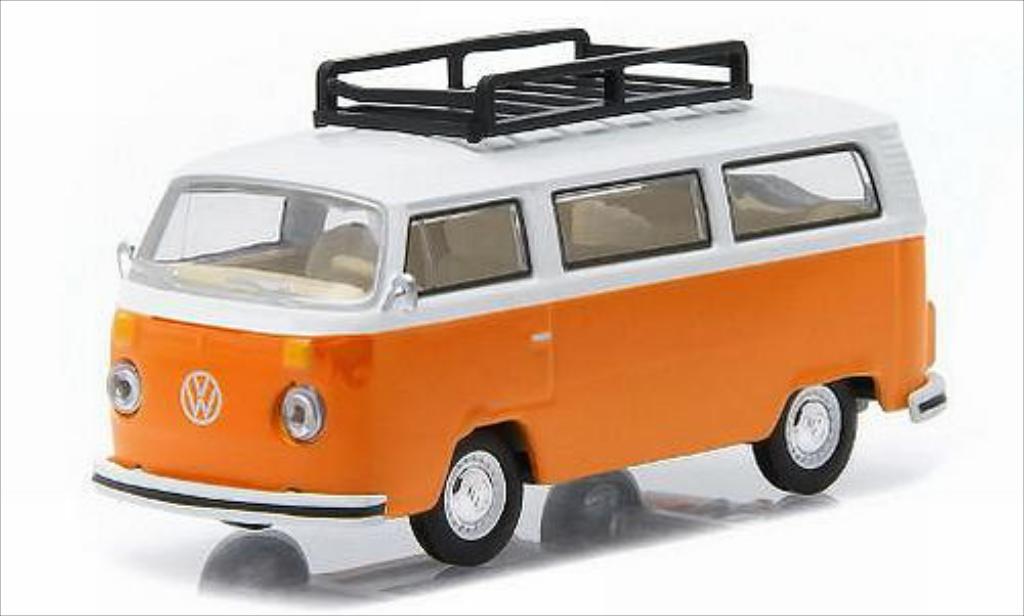 Volkswagen T2 1/64 Greenlight Bus oranje/wit 1974 modelauto