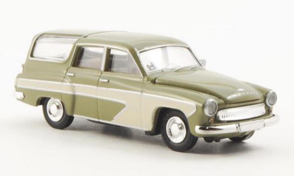 Wartburg 311 1/87 Brekina Camping Oliv/wit modelauto