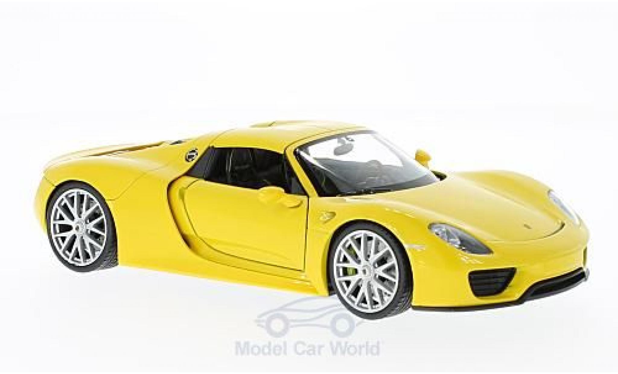 Porsche 918 1/24 Welly Spyder geel modelauto