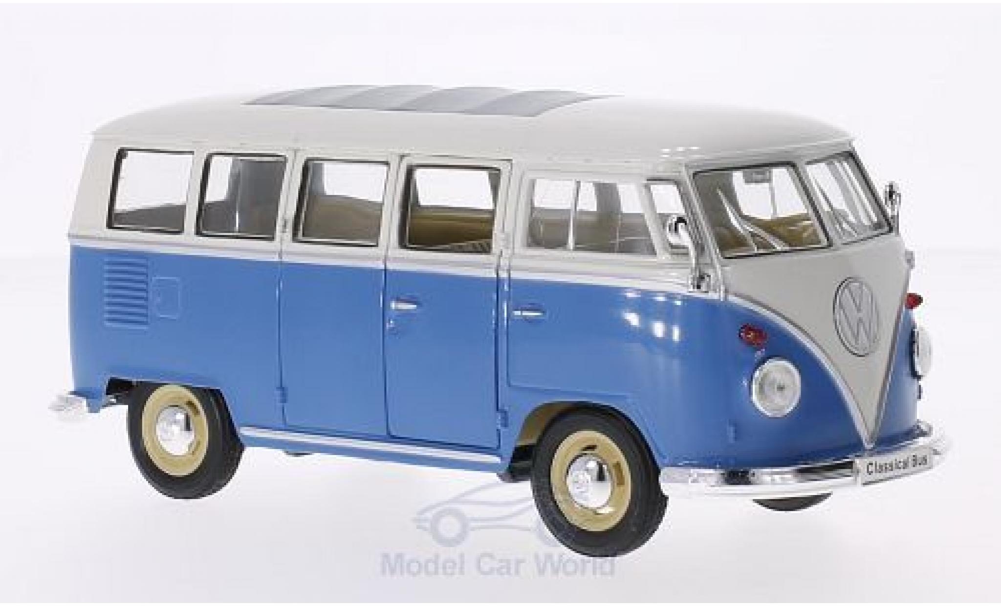 Volkswagen T1 B 1/24 Welly Bus blauw/wit 1963 modelauto