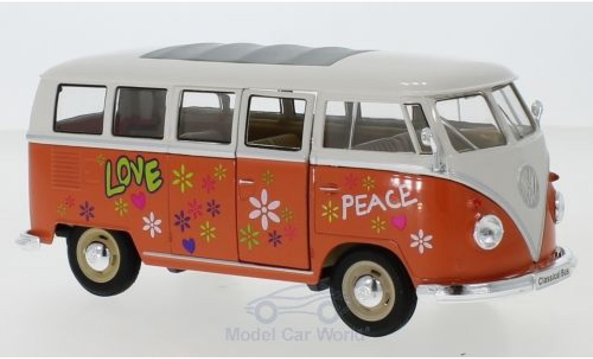 Volkswagen T1 1/24 Welly Bus oranje/wit 1963 Flower Power modelauto
