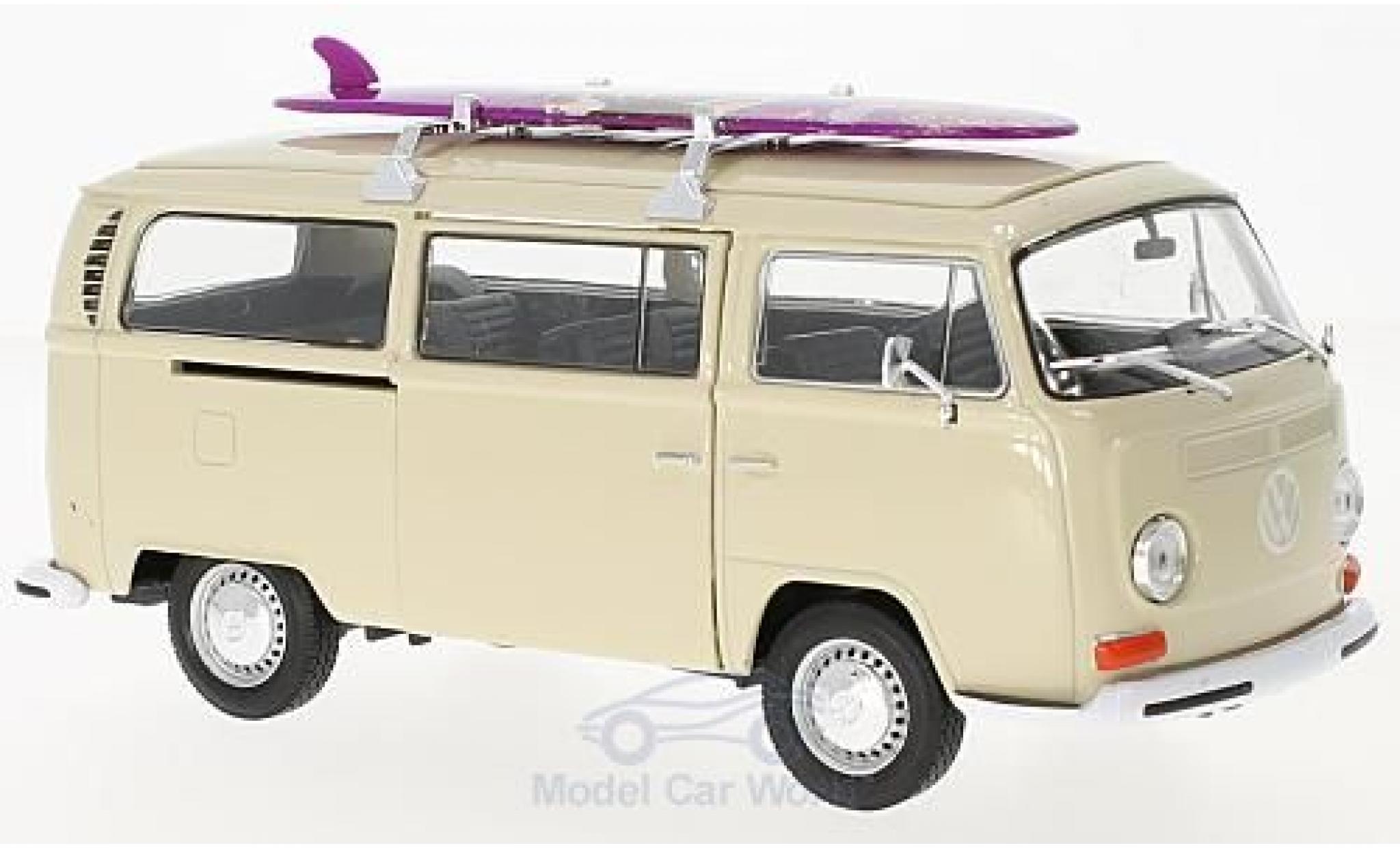 Volkswagen T2 B 1/24 Welly Bus beige 1972 mit Surfboard modelauto
