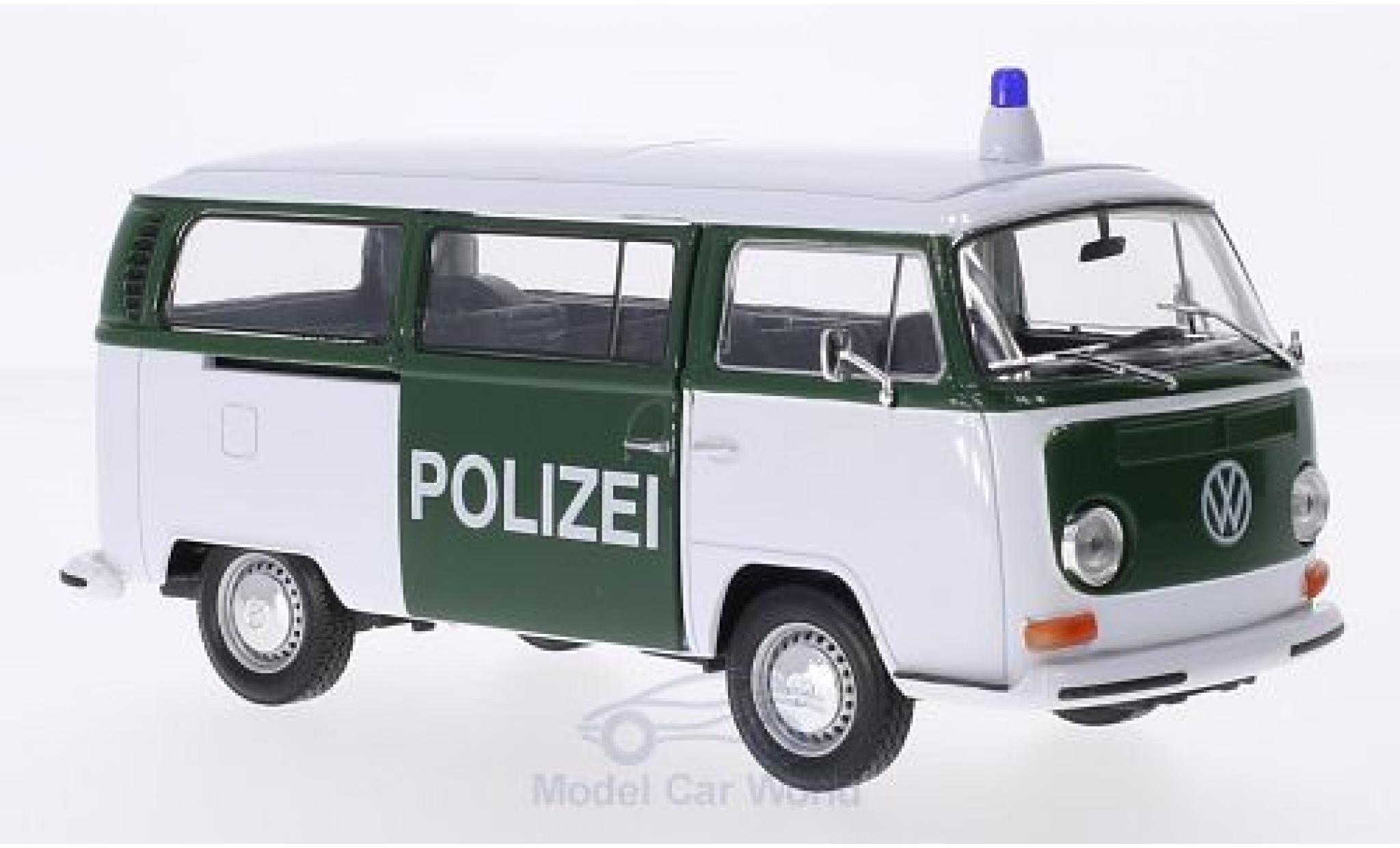 Volkswagen T2 B 1/24 Welly Bus wit/groen Politie 1972 modelauto