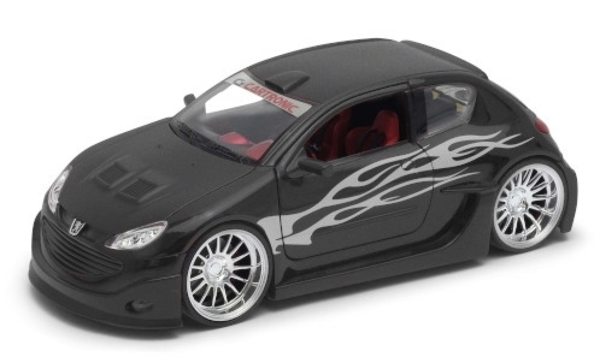 Peugeot 206 1/24 Welly matte zwart/D&eacute;corer modelauto
