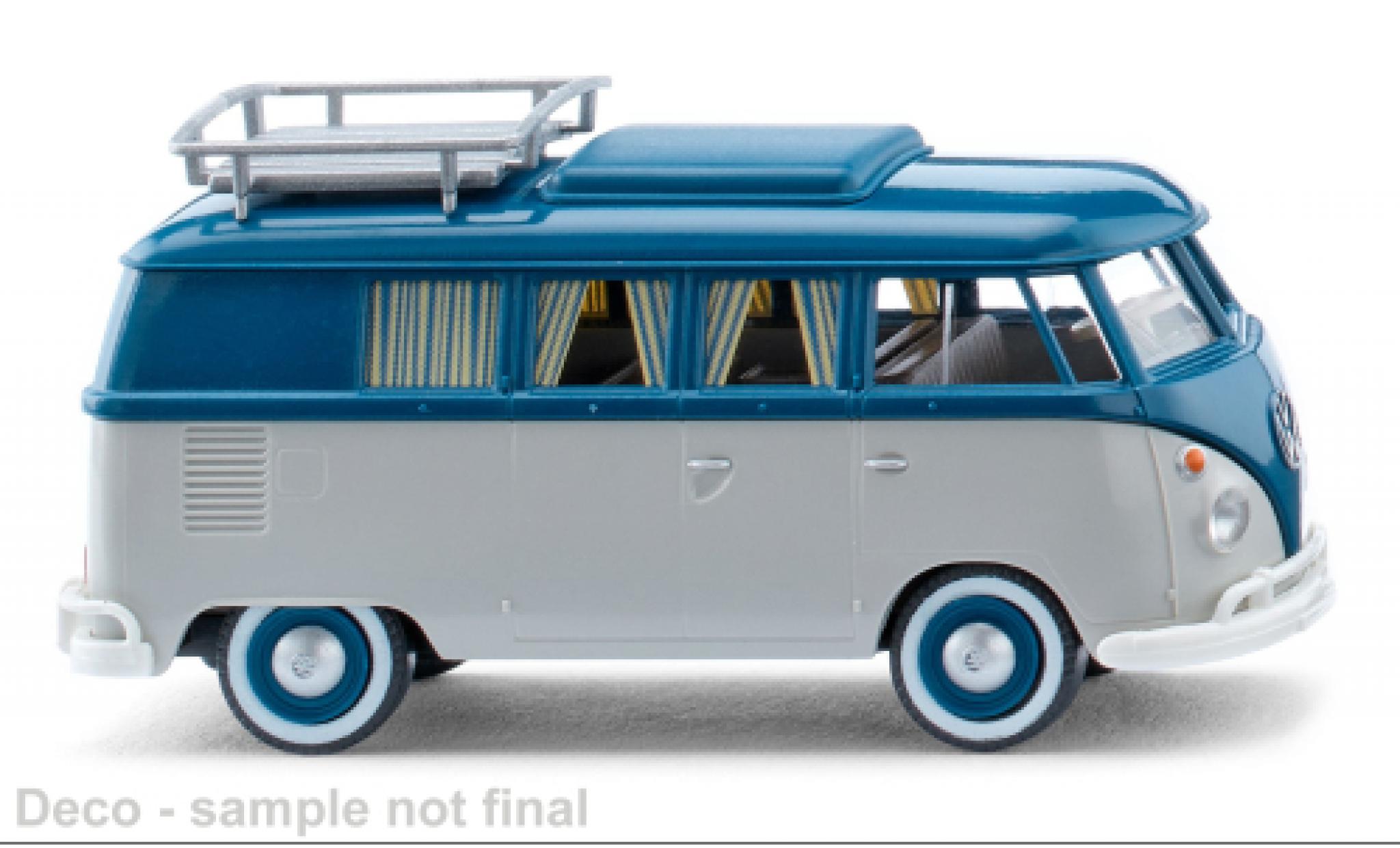 Volkswagen T1 1/87 Wiking bus caravane grijs clair/blauw 1963 modelauto
