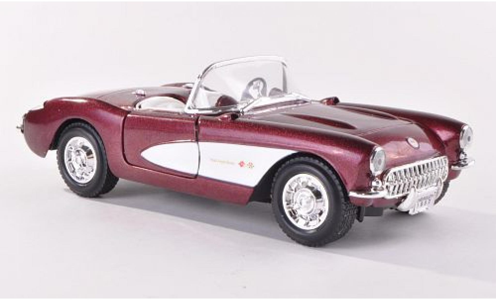 Chevrolet Corvette 1/24 Yat Ming C1 metallic rood/wit 1957 modelauto