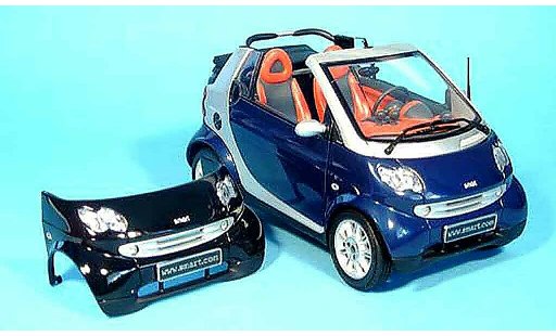 Smart Cabriolet Base 1/18 Kyosho blauw (bodypanel zwart) modelauto