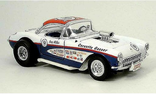Chevrolet Corvette course 1/18 Yat Ming C1 gasser wit blauw no.9 1957 modelauto