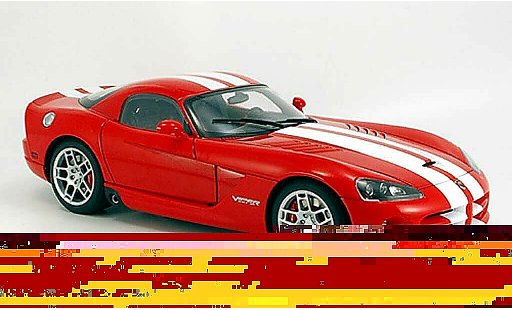 Dodge Viper SRT 10 1/18 Autoart coupe rood avec bandes wits 2006 modelauto