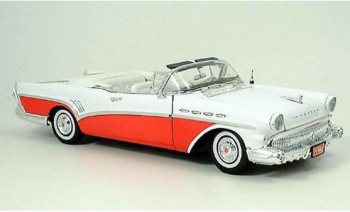 Buick Roadmaster Convertible 1/18 Motormax rood-wit 1957 modelauto